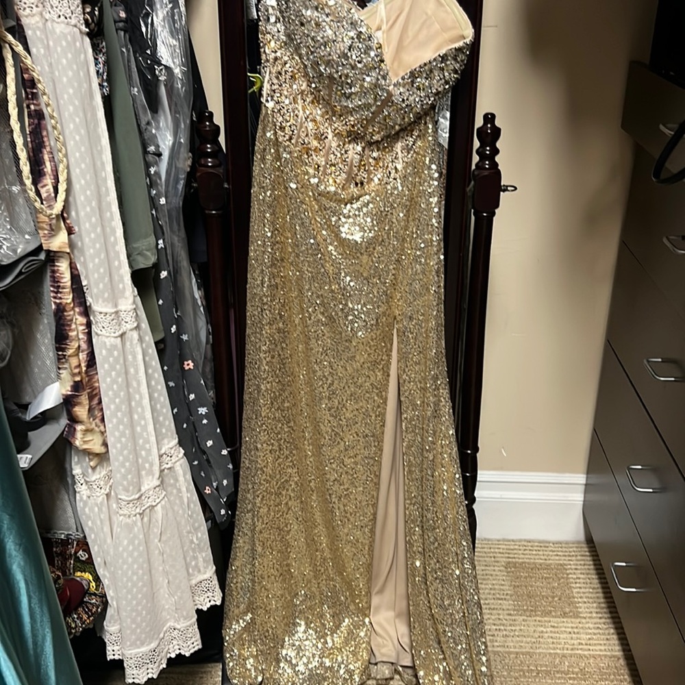 Gold dress strapless corset